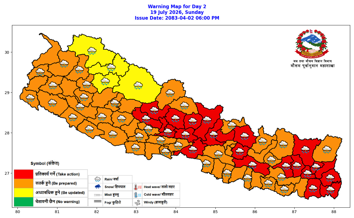 मनसुनको प्रभाव बढ्यो, विभिन्न प्रदेशमा भारी वर्षाको सम्भावना