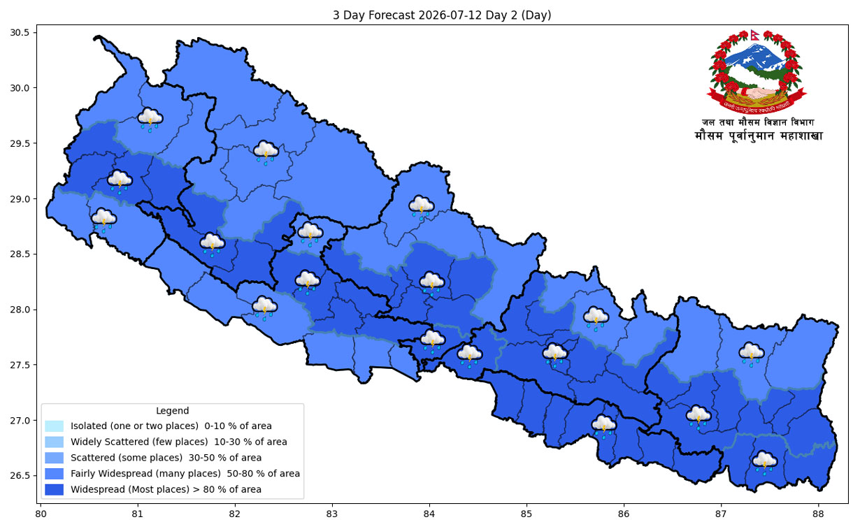 केही क्षेत्रमा भारीदेखि अति भारी वर्षाको सम्भावना, सतर्कता अपनाउन आग्रह